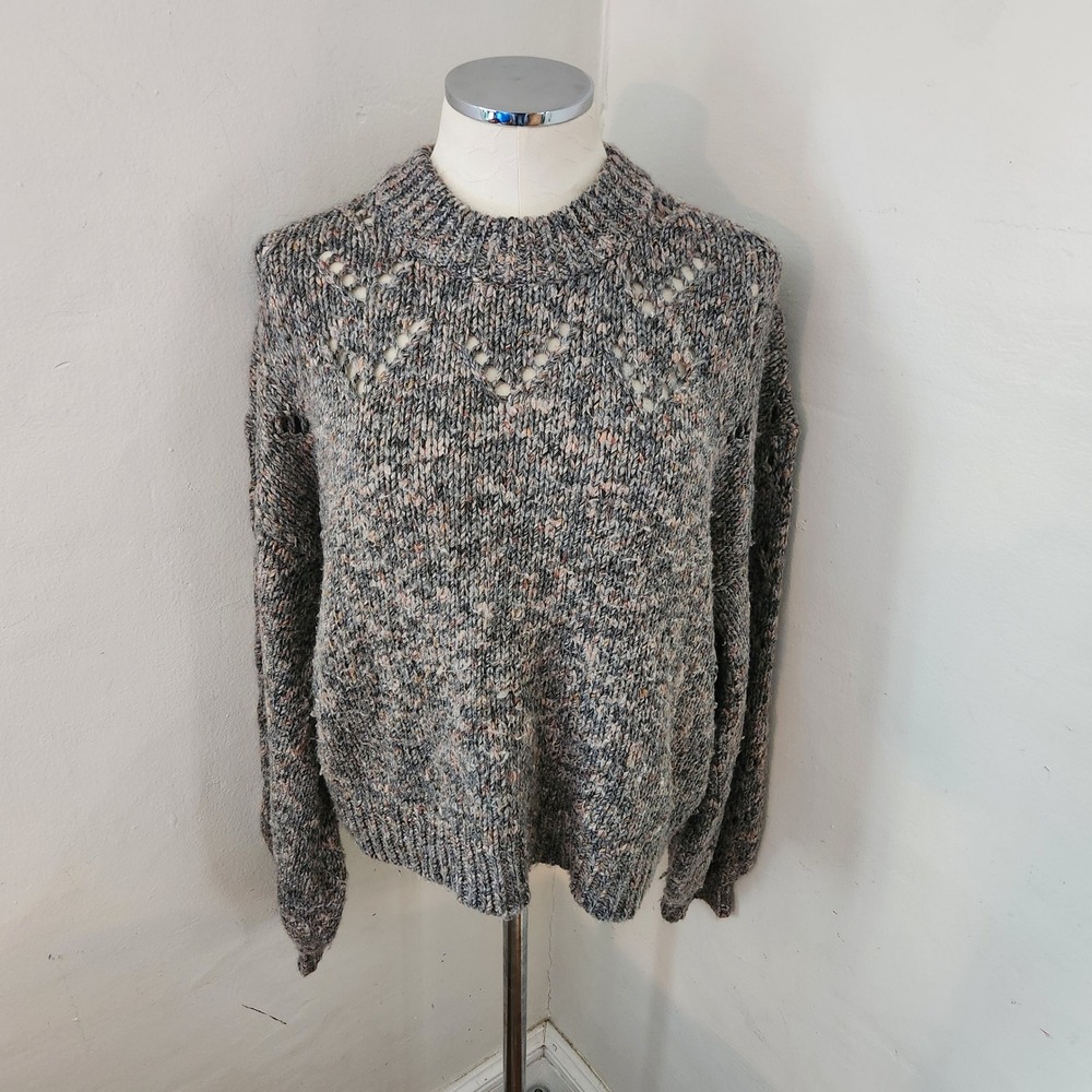 Madewell Pointelle Bubble Sleeve Wool Blend‎ Knit Crewneck Sweater Marked Rock L